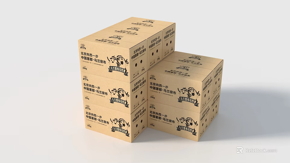 Durable Brown Kraft Paper Packaging Cartons Stacked With Printed Text And Graphics 3d model 