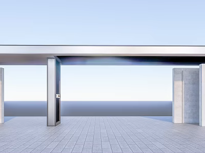 Modern Entrance Gate Design With Metal Frame Glass Panel And Stone Floor 3d model