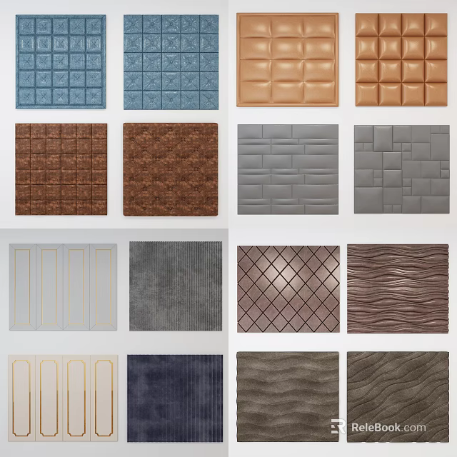 Various Textured Upholstered Wall Panels With Different Patterns And Colors For Home Decor 3d model