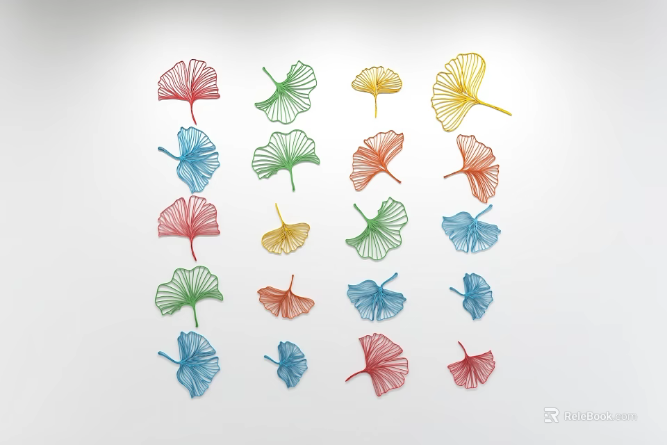 Colorful Ginkgo Leaf Wall Art Decorative Design On White Background 3d model 