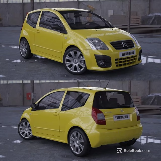 Yellow Citroen C2 VTS Sports Car With Sleek Exterior Design And Alloy Wheels 3d model 