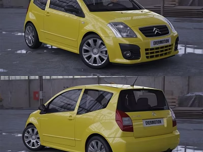 Yellow Citroen C2 VTS Sports Car With Sleek Exterior Design And Alloy Wheels 3d model