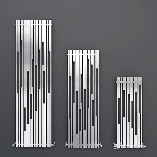 Modern Metal Radiators with Vertical Striped Design Available in Three Different Sizes 3d model 