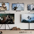 Various TVs Displaying Movie Scenes With Actual Size Comparison Wall Mounted And Floor Standing