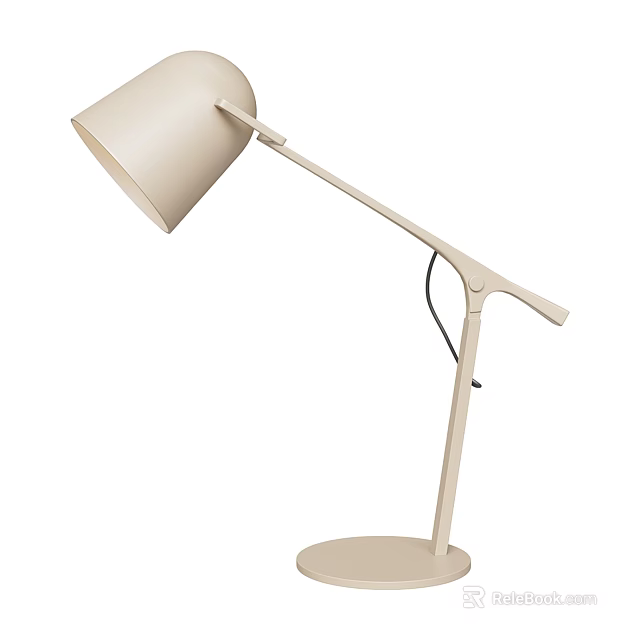 Beige Minimalist Table Lamp With Adjustable Arm And Stable Base For Home Office 3d model 