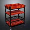 Three Tier Rolling Storage Cart With Wooden Shelves And Metal Frame
