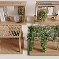 Wooden Outdoor Pergola Design With Climbing Plants Greenery And Seating