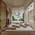 Bridal Shop Interior Design With Wicker Screens Green Plants White Pebbles And Wooden Planks