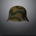 Military Weapon Helmet With Camouflage Pattern Yellow Brown Green And Chin Strap