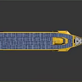Yellow Boat With Blue Roof Black White Stripes And Side Windows Design
