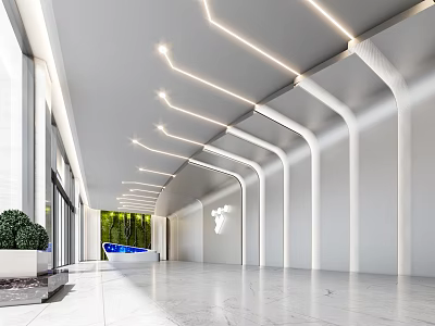 Modern Elevator Lobby Interior Design With Sleek Lighting And Spacious Marble Floor Decor 3d model