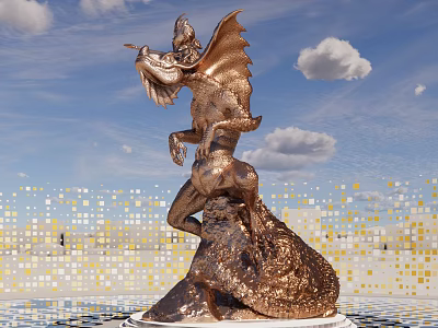 Game Movie Character Golden Dragon Statue With Blue Sky And Mosaic Ground 3d model