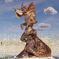 Game Movie Character Golden Dragon Statue With Blue Sky And Mosaic Ground