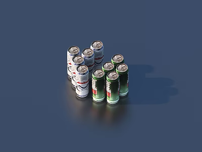 Stacked White And Green Canned Drinks On Dark Background Visual Presentation 3d model