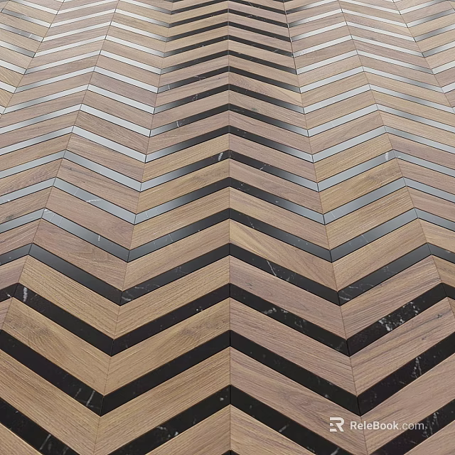 Herringbone Wooden Floor Design With Brown Black And Silver Stripe Pattern 3d model