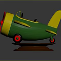 Colorful Children's Toy Airplane With Red Propeller Green Body Yellow Wings and Brown Base