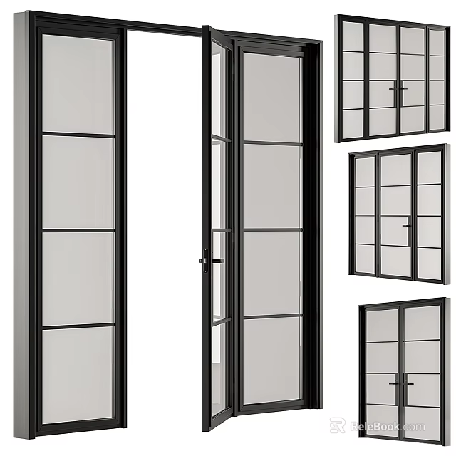 Modern Black Framed Glass Windows With Multiple Sizes And Paneled Design For Home Interior 3d model 