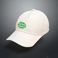 White Baseball Cap With Green Circular Logo And Stylish Casual Design