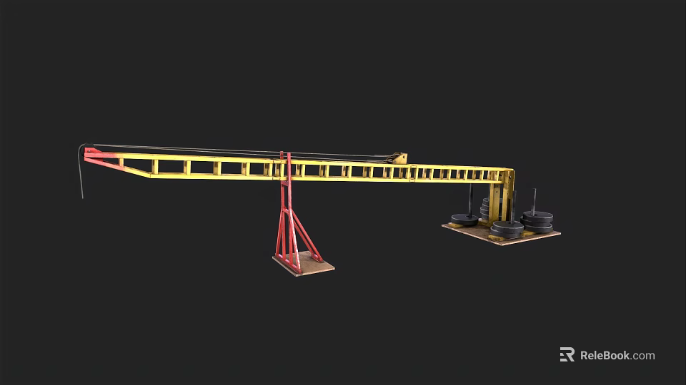 Industrial Crane Featuring Yellow Red Structure Long Arm And Mobile Wheels 3d model 