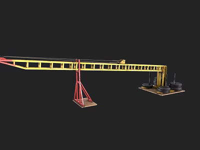 Industrial Crane Featuring Yellow Red Structure Long Arm And Mobile Wheels 3d model