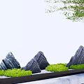 Decorative Bonsai Garden Ornament With Curved Trunk Green Foliage Stones And Rock Formations