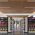 Spacious Modern Supermarket With Comfortable Seating Area And Full Range Of Neat Product Shelves