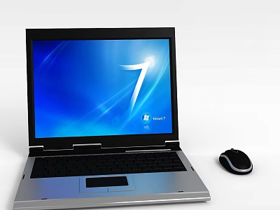 Technology Exhibition Hall Featuring Laptop With Windows 7 Display And Mouse 3d model