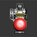 Industrial Air Compressor With Red Air Tank Motor Yellow Component Black Handle And Wheels