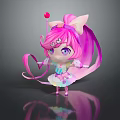 Cute Pink Hair Game Movie Character With Long Ponytail Purple Eyes Heart Decoration Colorful Dress