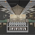 Traditional Hotpot Restaurant Interior With Wooden Beams Stone Walls And Condiment Station