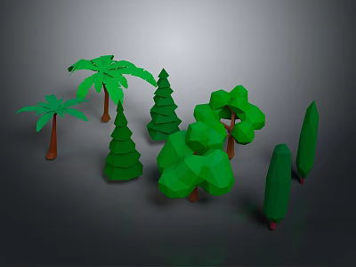 Cartoon Scene Featuring Low Poly Green Trees And Various Plant Shapes 3d model