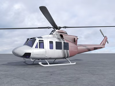 Sleek Modern Helicopter With Silver Red Body And Rotors On Outdoor Tarmac 3d model