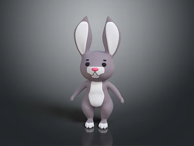 Gray Rabbit Character 3D Model With White Belly Pink Nose Standing Pose 3d model