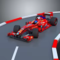 Red Race Car Moving On Track With White Red Guardrails And Open Cockpit 3d model