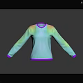Green Holographic Long Sleeve Top With Purple Trim Mesh Texture And Reflective Black Background