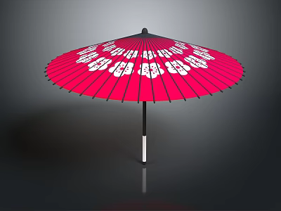 Vibrant Red Umbrella With White Decorative Patterns And Black Handle For Daily Use 3d model