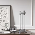 Modern Table Lamp With Silver Top White Cylinders Black White Art And Calendar