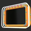 Modern Neon Frame With Colorful Stripes Red Dots And Blue Handle Design