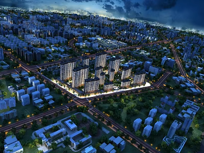 Aerial View Urban Planning Showcasing Modern High Rise Buildings Road Networks And Green Spaces 3d model
