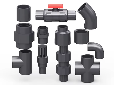 Various Plumbing Pipe Fittings Including Elbow Tee Valve And Coupling 3d model