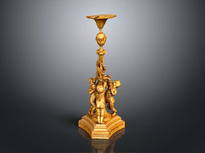 Gold Carved Candlestick Sculpture With Putti Figures And Ornate Base 3d model
