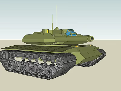 Green 3D Armored Military Tank With Tracks Turret And Antennas 3d model