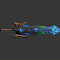 Fantasy Glowing Sword With Blue Green Blade And Orange Decorative Hilt Design