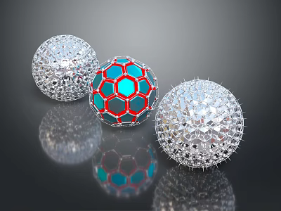 Modern Furniture Decorative Spheres With Silver Blue Red Grid Patterns 3d model
