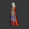White Haired Female Fantasy Character In Blue Red Robe With Golden Trim And Yellow Patterns