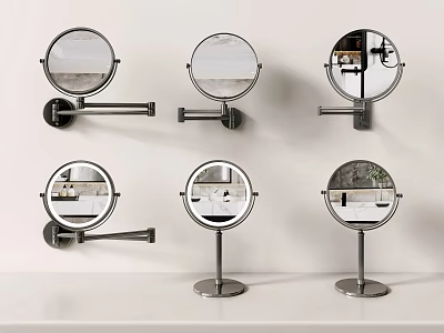 Modern Wall Mounted and Tabletop Mirrors with Metal Stands and Round Frames 3d model