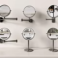 Modern Wall Mounted and Tabletop Mirrors with Metal Stands and Round Frames 3d model
