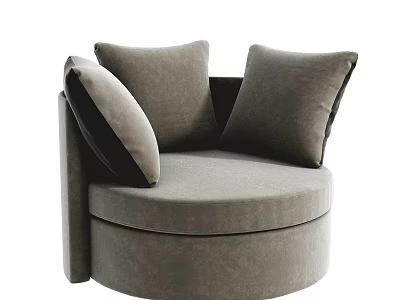 Elegant Gray Velvet Circular Single Sofa With Modern Design And Soft Cushions 3d model