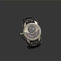 Stylish Watch With Black Leather Strap And Metal Dial Mechanical Design Gold Accents Red Details
