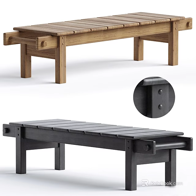 Modern Slatted Wooden And Black Bench Design With Solid Wood Legs And Durable Joinery 3d model 
